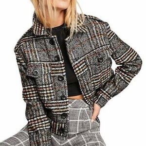 Free People Slouchy Eisenhower Plaid Jacket Size Large